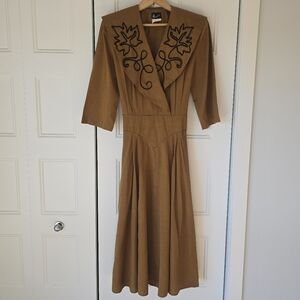 Elegant Dark Mustard Embroidered Dress